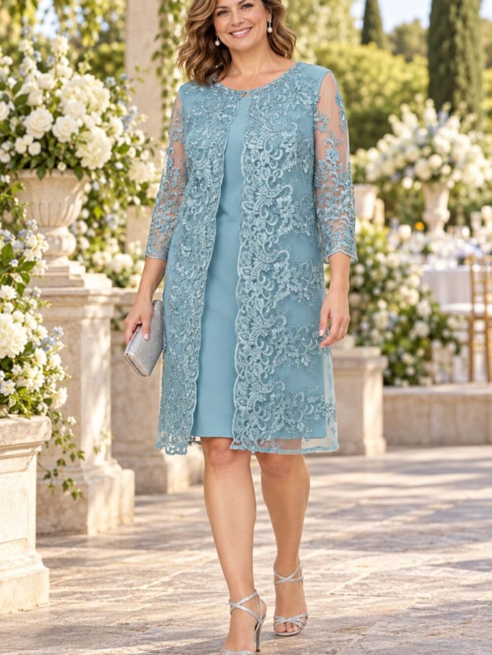 Alex Evenings Teal Lace Dress 14 Wedding Guest Lace Knee Length Formal